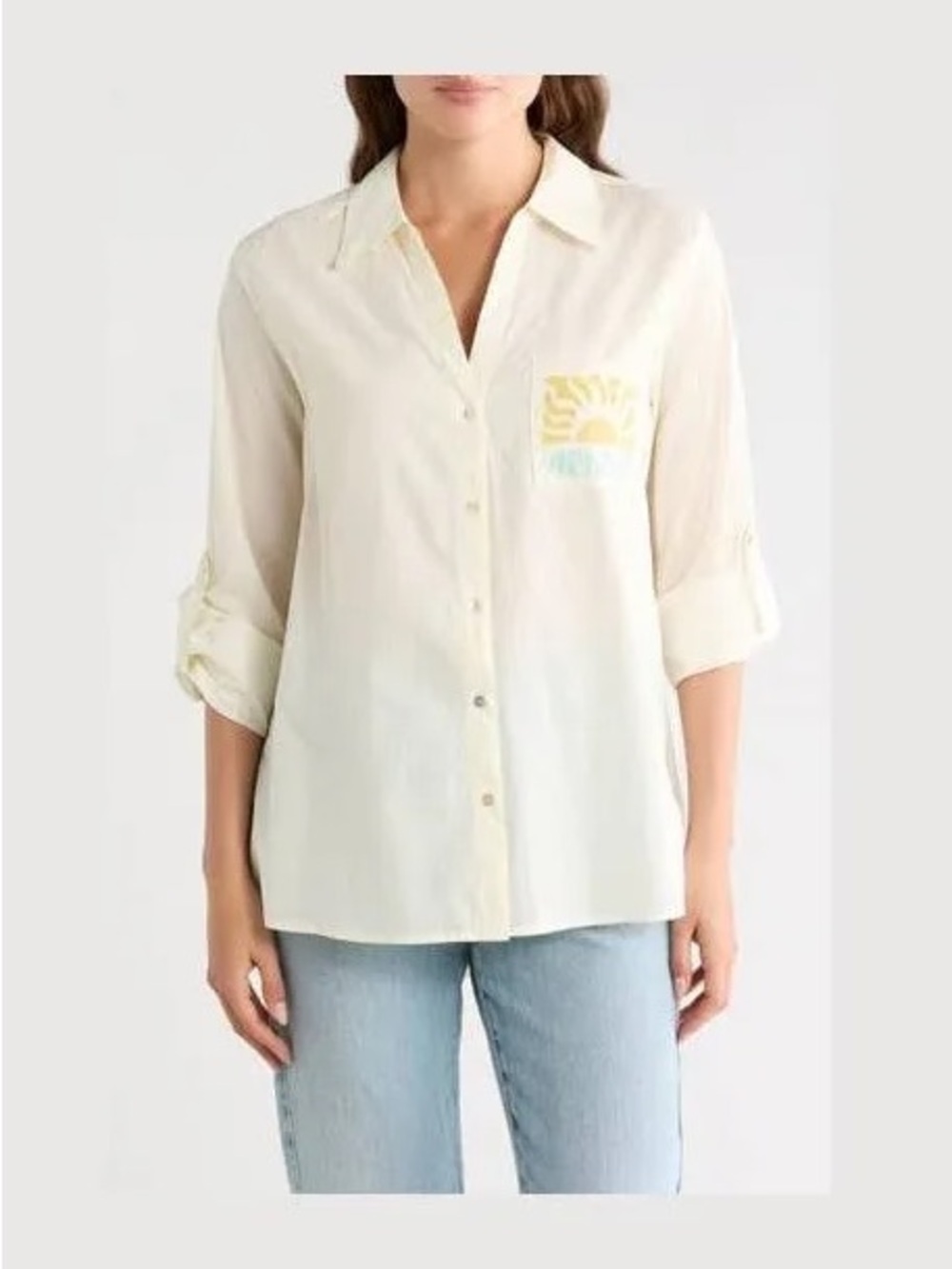 DR2 Cream Button-Down Shirt with Amalfi Postcard Graphic size Large